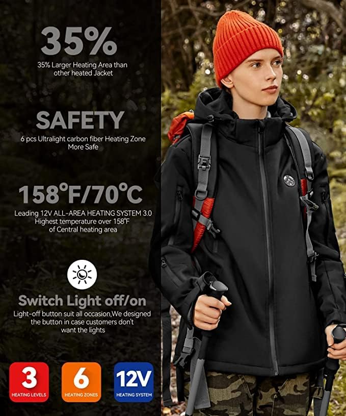 Women's Heated Jacket with 12V Battery Pack, Waterproof Winter Outdoor