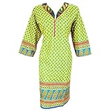 Mogul Women's Yellow Tunic Top Dress Ethnic Embroidered Yoke Kurta Caftan 4XL