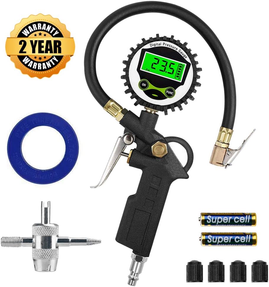 Digital Tire Inflator with Pressure Gauge, innislink 255 PSI Air Chuck and Compressor Accessories with Rubber Hose and Quick Connect Coupler for Auto, Truck, Bike, Moto, 0.1 Display Resolution - Black