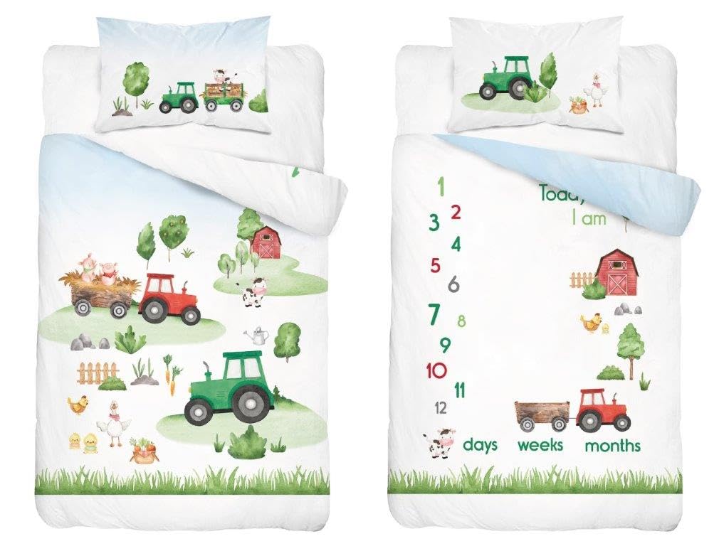 Farm Farmyard Animals Tractor Children's Baby Cot Bed Baby Bed Cot Bedding Set (100x135cm) Multicolour
