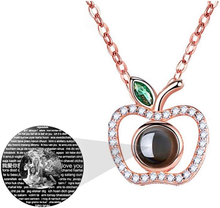 a266XDKSJK Custom Photo Projection Necklace 100 Languages I Love You Necklace Mother's Day for Women Girls Memory Love Necklace