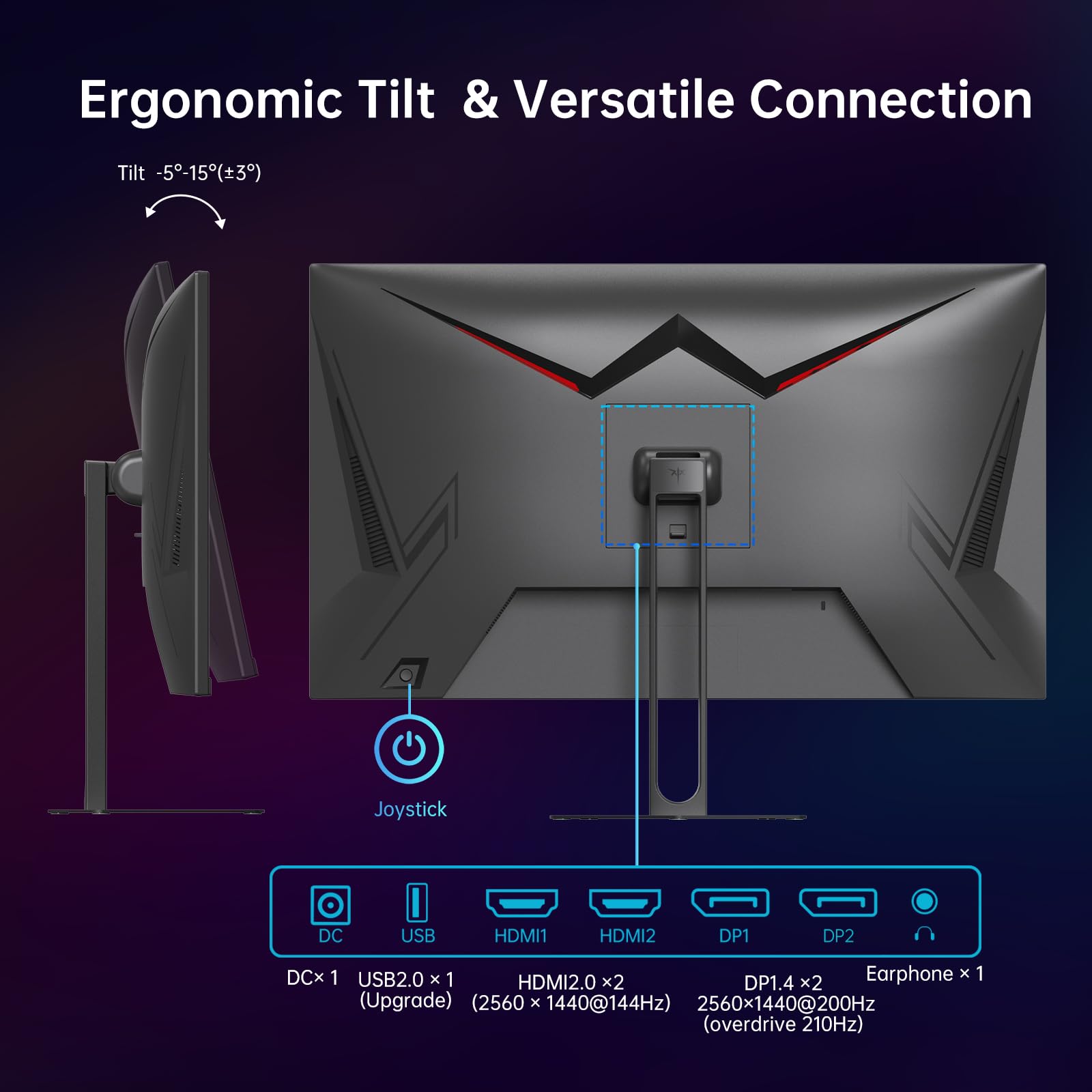 Ktc Gaming Monitor 27 Inch | 2K@210Hz (Overlocking) | Built-In Speakers | Fast Ips Panel | 1Ms Response Time (Mprt) | 450 Cd/㎡ Brightness, Hdr400 | Adaptive Sync | 131% Srgb, 101% Dci-P3, Δe＜2 - View 7