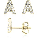 Initial Stud Earrings for Girls 18K Gold Plated CZ Simulated Diamond Stud Earrings Hypoallergenic Earrings for Women (A)