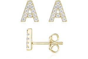 Initial Stud Earrings for Girls, 14K Gold Plated Sterling Silver Post Cubic Zirconia Stud Earrings, Hypoallergenic Earrings f