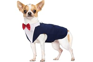 PUMYPOREITY Medium Dog Bowtie Tuxedo Suit, Dog Wedding Outfit, Cat Tuxedo, Dog Tuxedo and Bandana Set for Chihuahua, Boston Terrier, Bichon, Corgi, Pomeranian, 2 Pieces/Pack, M, Blue