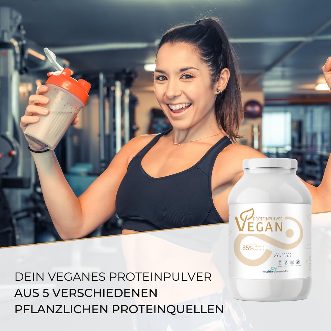 Mighty Elements VEGANES PROTEIN VANILLE 1kg - 85% pflanzliches Eiweiß, 5k-Proteinpulver Eiweißpulver ohne Gluten, Laktose & Milcheiweiß, Eiweißshake, Muskelaufbau 8