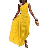 Yuopeid Women's Sexy One Shoulder Sleeveless Fashion Pleated Irregular Cocktail Club Party Long Dress