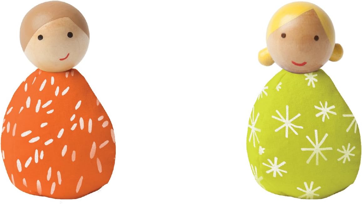 MiO Wooden Bean Bag People Peg Doll Toys - Orange & Green Imaginative Play Characters by Manhattan Toy