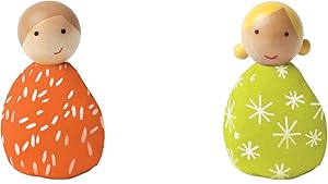 MiO Wooden Bean Bag People Peg Doll Toys - Orange & Green Imaginative Play Characters by Manhattan Toy