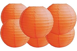 MATISSA 4"6"8"10"12"14"16"18 Round Paper Lanterns Lamp Wedding Birthday Party Decoration Pack Of 6 (Orange, 14"/35CM)