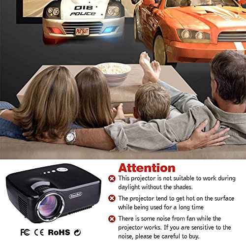 Projector, Hausbell Mini Projector Portable Video LED Projector HD for Outdoor Indoor Movie/Home Cinema Theater/Game (Black)