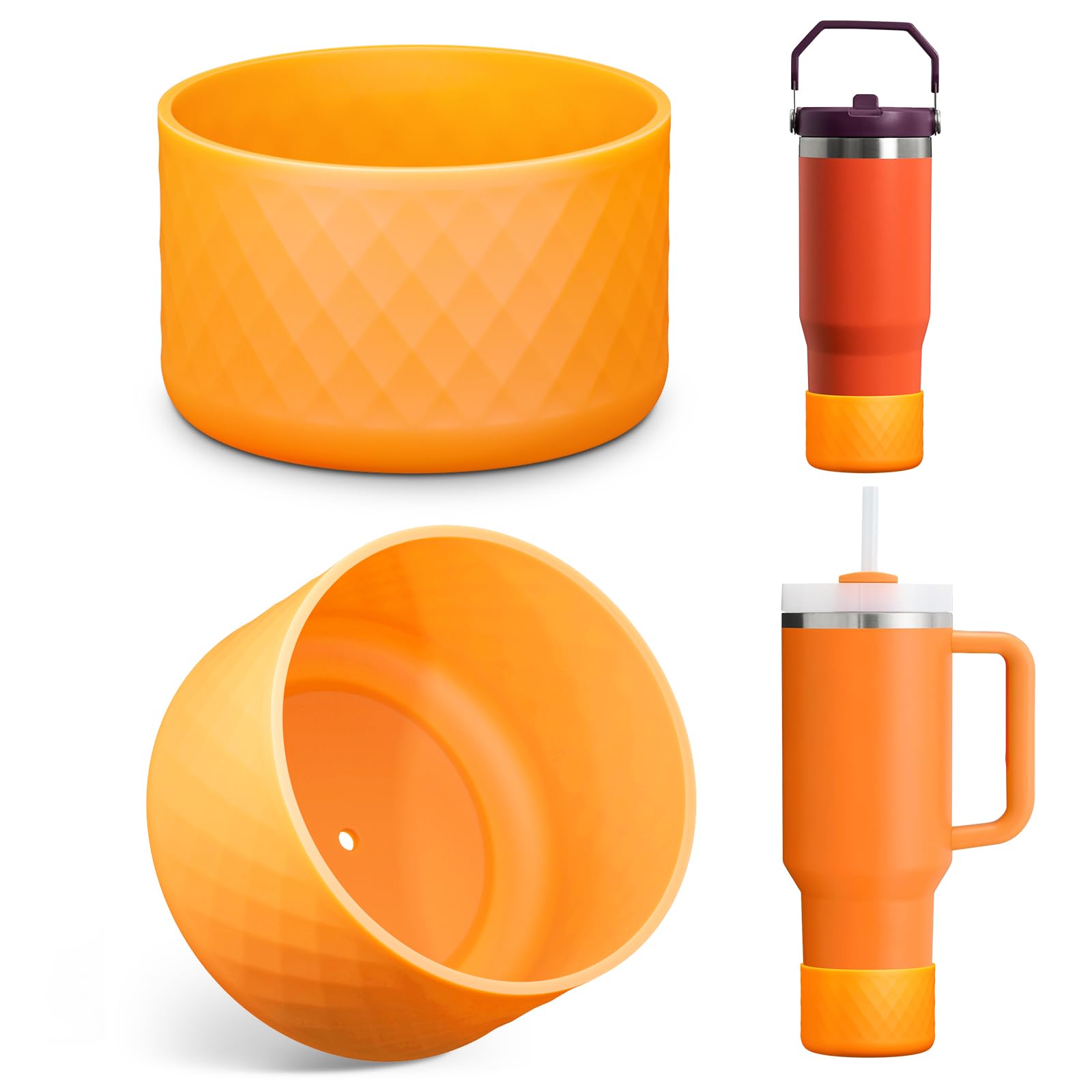 Photo 1 of Upgrade 2PCS Protective Silicone Boot Bumper for Stanley Quencher Adventure 40oz 30oz IceFlow 20oz 30oz Tumbler, Water Bottle Bottom Sleeve Cover Accessories for Stanley Mug Cup(Orange)