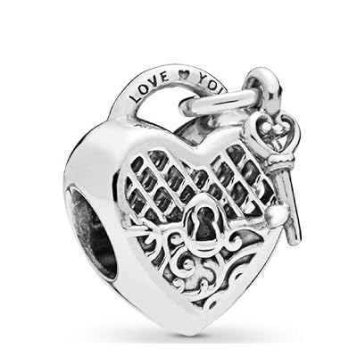 Charm Bracelet Pandora Locking Beads Heart Lock Charm Key Bead For