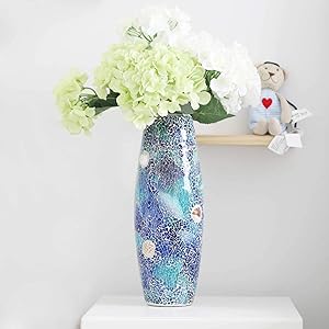 Decorative Shine Vase Stunning Handmade Mosaic Crackle Glass House Decor Table Centerpieces Modern Room Decoration (Blue)