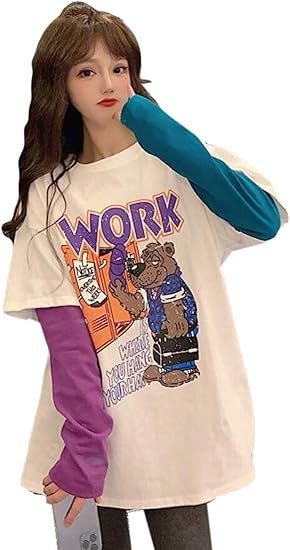 Amazon ニカ レディース ファッション 韓国風 ゆったり バイカラー Tシャツ トップス ブラウス シャツ 無地 カットソー シャツ レディース カジュアル ダンス Tシャツイエロー シャツ ブラウス 通販