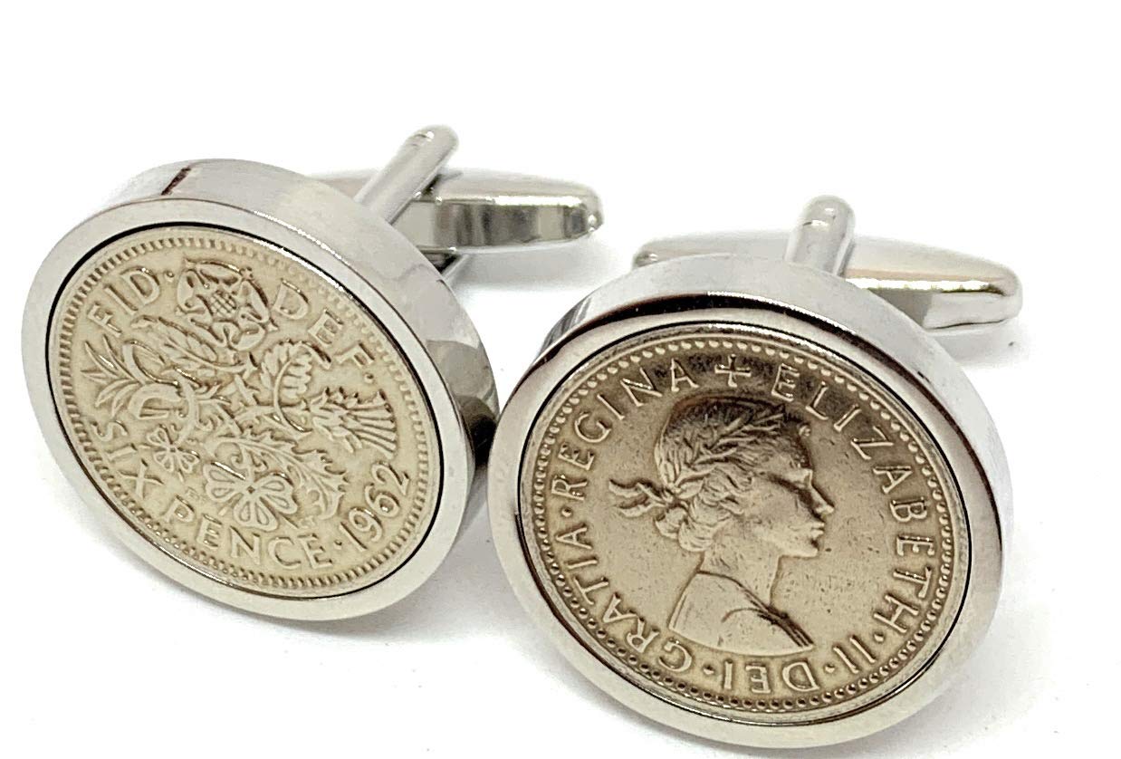 Premium 1962 Original Lucky Sixpence 6d birthday/Anniversary Cufflinks ideal for a 64th birthday HT SLV