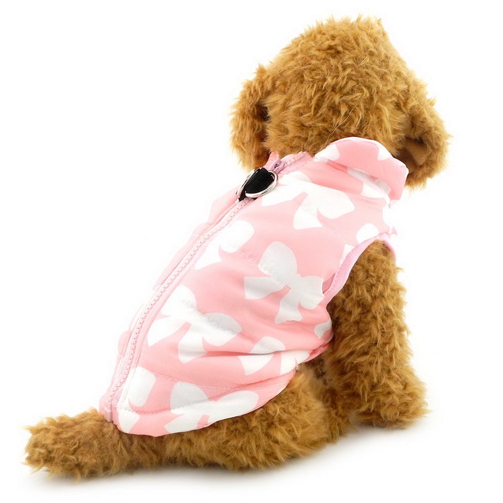 Pegasus SELMAI Small Dog Coat with Harness Hole Winter Dog Jacket Waterproof Quilted Puffer Coat Vest Harness with D Ring Cat Puppy Chihuahua Cold Weather Clothes Pink Bow XS