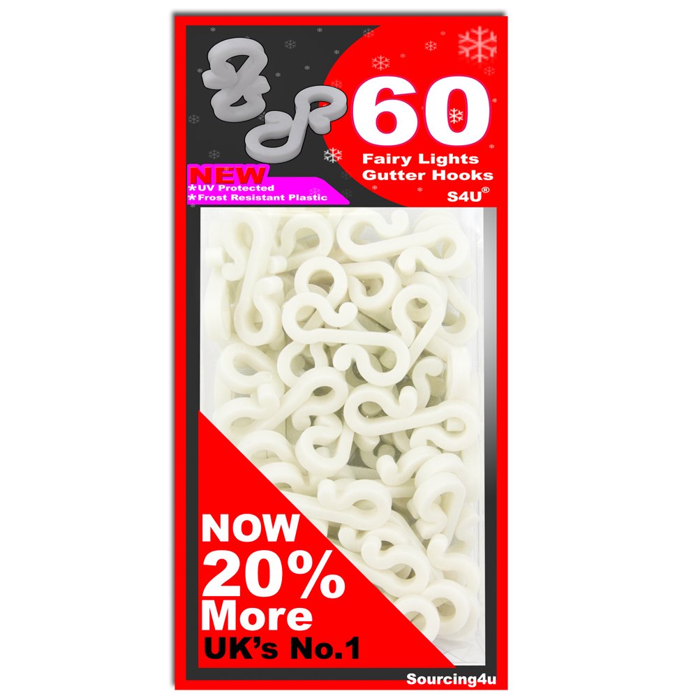 S4U Gutter Hooks, Gutter Hook Multi Pack for Securing Lights to Guttering (60 - White)