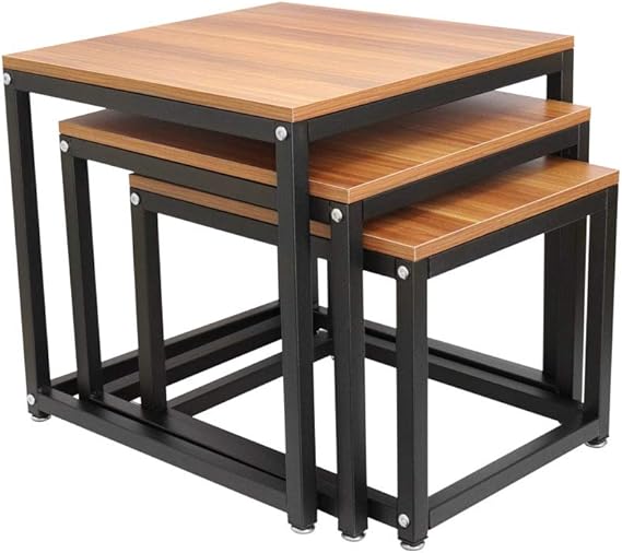 Wido 3piece Square Nesting Multi Functional Wood and Steel Coffee