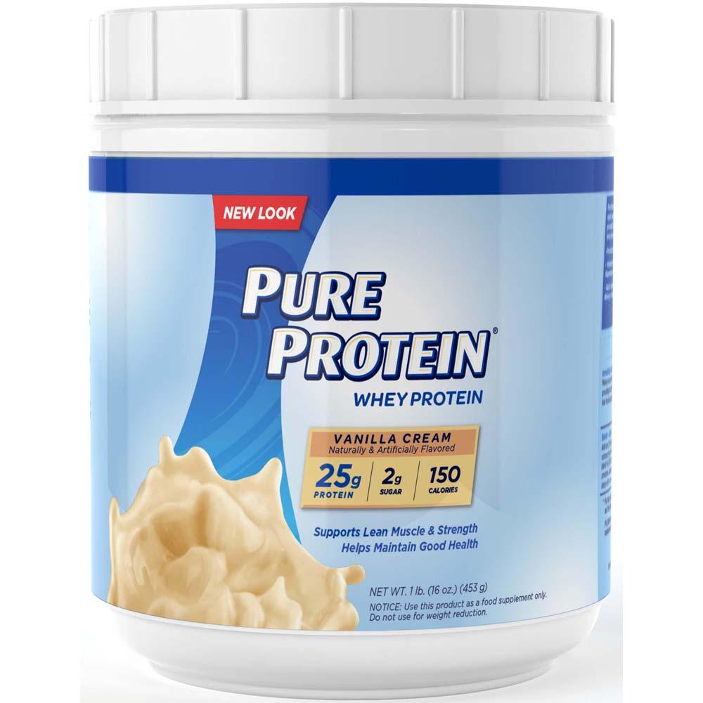 Pure Protein 100 Whey Powder Vanilla Creme or Rich Chocolate 1Pound