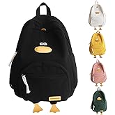 TJJII Duck Cute Backpack, Large Capacity Cute Funny Aesthetic Kawaii Corduroy Mochila (Black)