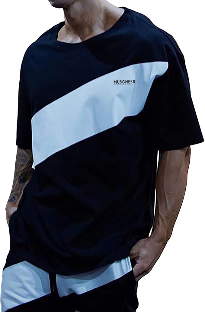 Amazon Musgneer ジム Tシャツ メンズ ストレッチ 半袖 フィットネス トレーニング 筋トレ スポーツ おしゃれ オーバーサイズ 5分袖 フィットネス トレーニング シャツ 通販