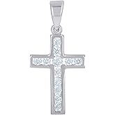 Jewels By Lux Sterling Silver Unisex Cubic-Zirconia Cross Religious Charm Pendant