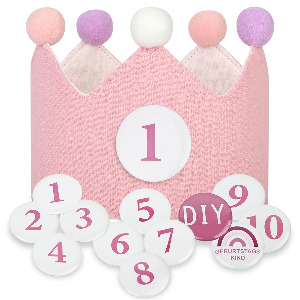 URAQT Birthday Crown for Kids, Reusable Star Birthday Party Hat Crown with Interchangeable Number from 1 to 10, Baby Photo Props, Party Tiara Headbands Gifts for Boys Girls, Light Pink