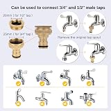 COSORO 2 Pack Garden Hose Tap Connector 3/4in & 1/2in Brass Female Threads view 3