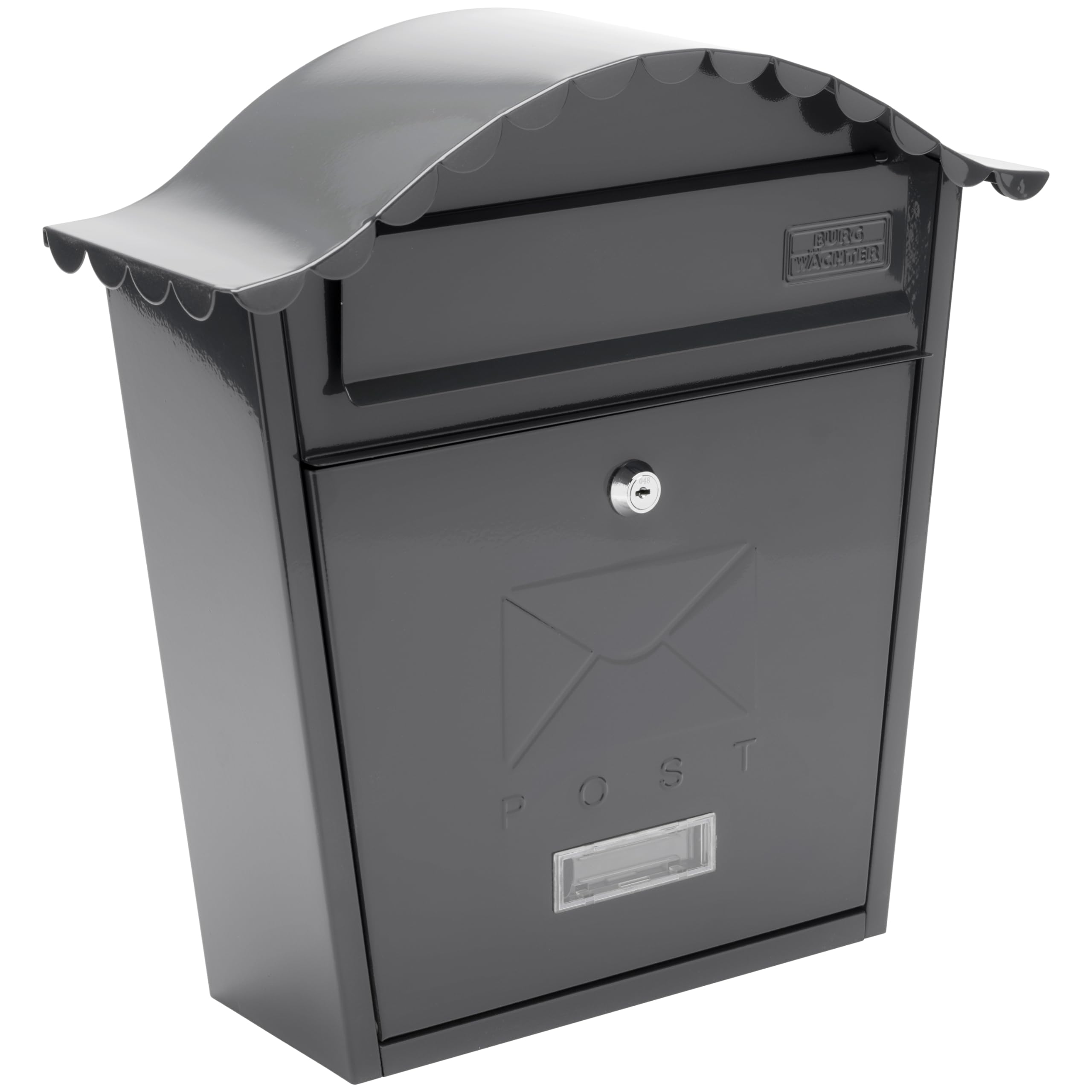 Burg-Wachter MB01A Anthracite Classic Wall Mounted Galvanised Steel Lockable Weatherproof Post Box - 36x37x13cm
