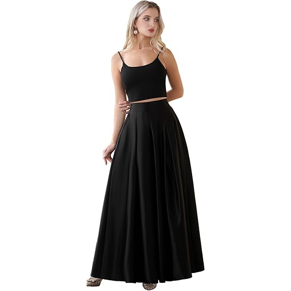 Amazon.com: Diydress warehouse Women's Long Satin High Waist A-Line Maxi  Skirt Floor Length Formal Prom Party Skirts with Pockets Black : Clothing,  Shoes & Jewelry