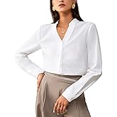 HERYEA Women's Lace V-Neck Button Blouse - 100% Cotton Long Sleeve Business Casual Top