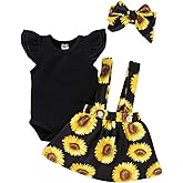 YOUNGER TREE Infant Toddler Baby Girl Summer Outfit Sunflower Strap Sets Sleeveless Romper Suspender Skirt 3pcs Clothing Sets