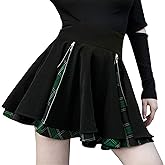 Kisidoo Gothic Skirts Cute High Elastic Waisted Plaid Kilts for Women Trendy Hem Flared Knee Length Mini Skater Skirt