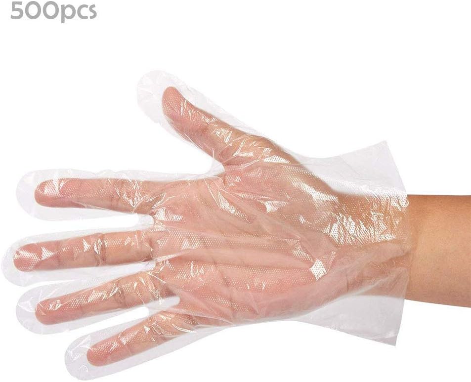 Coohole 500 PCS Disposable Gloves Plastic Transparent Restaurant Home Service Catering Hygiene Gloves,Food Handling, Factory Work One Size Fits Most