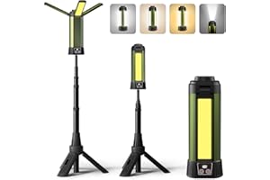 Mlogiroa Rechargeable Camping Light with Stand: Cordless Work Light Kit 3 Page Head 500/1000/2000 Lumen 3500/6500K - Dimmable 6AH Camp Lights with Detachable Tripod,Hooks and Carrying Bag(Green-S)