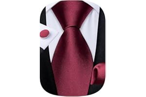 DiBanGu Mens Satin Red Tie Dark Red Tie with Pocket Square and Cufflinks for Wedding Business