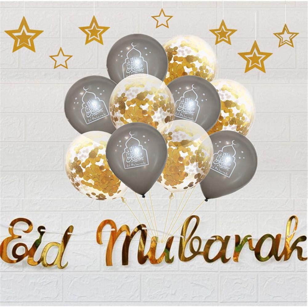 Ramadan Decor Set-10PCS Sequin Balloons,"Eid Mubarak" Letter Banner Set and 1PCS Star and for Party Wedding Decoration Celebration