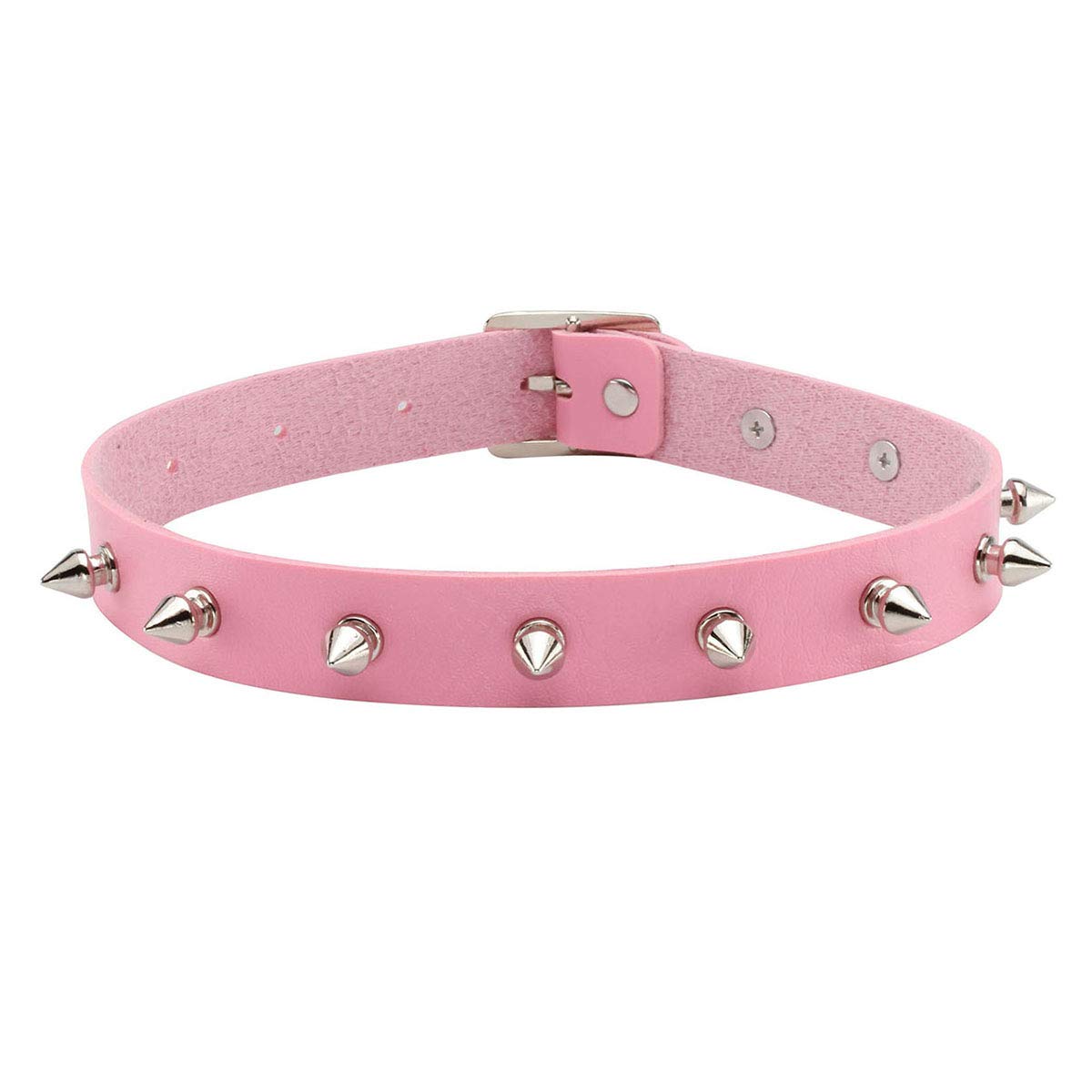Eigso Vintage Punk Rivet Spiked Faux Leather Choker Collar Classical Jewelry for Women (Pink)