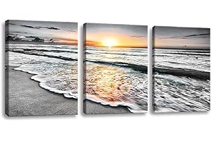Bamdeya Bathroom Wall Decorations 3 Piece Black and White Picture Framed Wall Art Bedroom Beach Canvas Prints Photos Ocean Pa