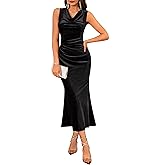 GRACE KARIN 2025 Velvet Wedding Guest Dresses for Women, Winter Formal Cocktail Maxi Dress, Cowl Neck Mermaid Evening Gown