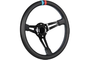 GONMOT 3 Color Stitching Racing Steering Wheel Microfiber Leather 13.8”/350mm Drifting Deep Dish Steering Wheel For Car and Simulation PC Game