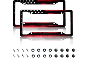 GACCAP License Plate Frame 2 Pack Front Rear Aluminum Metal Rust-Proof Universal Car Tag Frames Holder with 4 Holes Car Decor Accessory with Screws for Men Women - Black Red American Flag