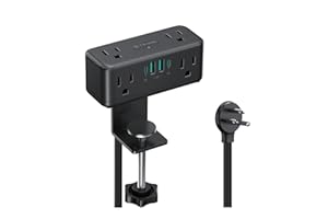 TROND Desk Clamp Power Bar Surge Protector with PD 20W USB C, 5ft Flat Plug Extension Cord Indoor, 6 Outlets 4 USB Ports, Des