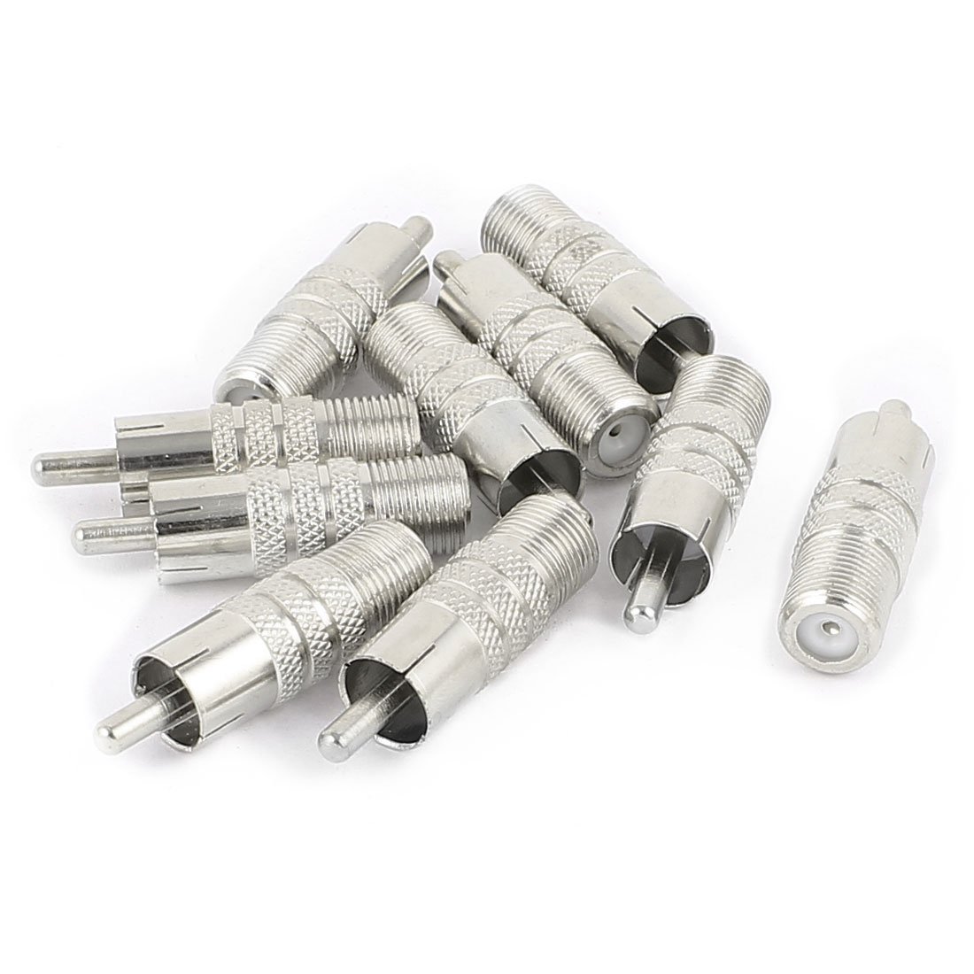 sourcing map 10 Pcs F-Type Female to RCA Male Adapter Connector Coax Jack Silver Tone