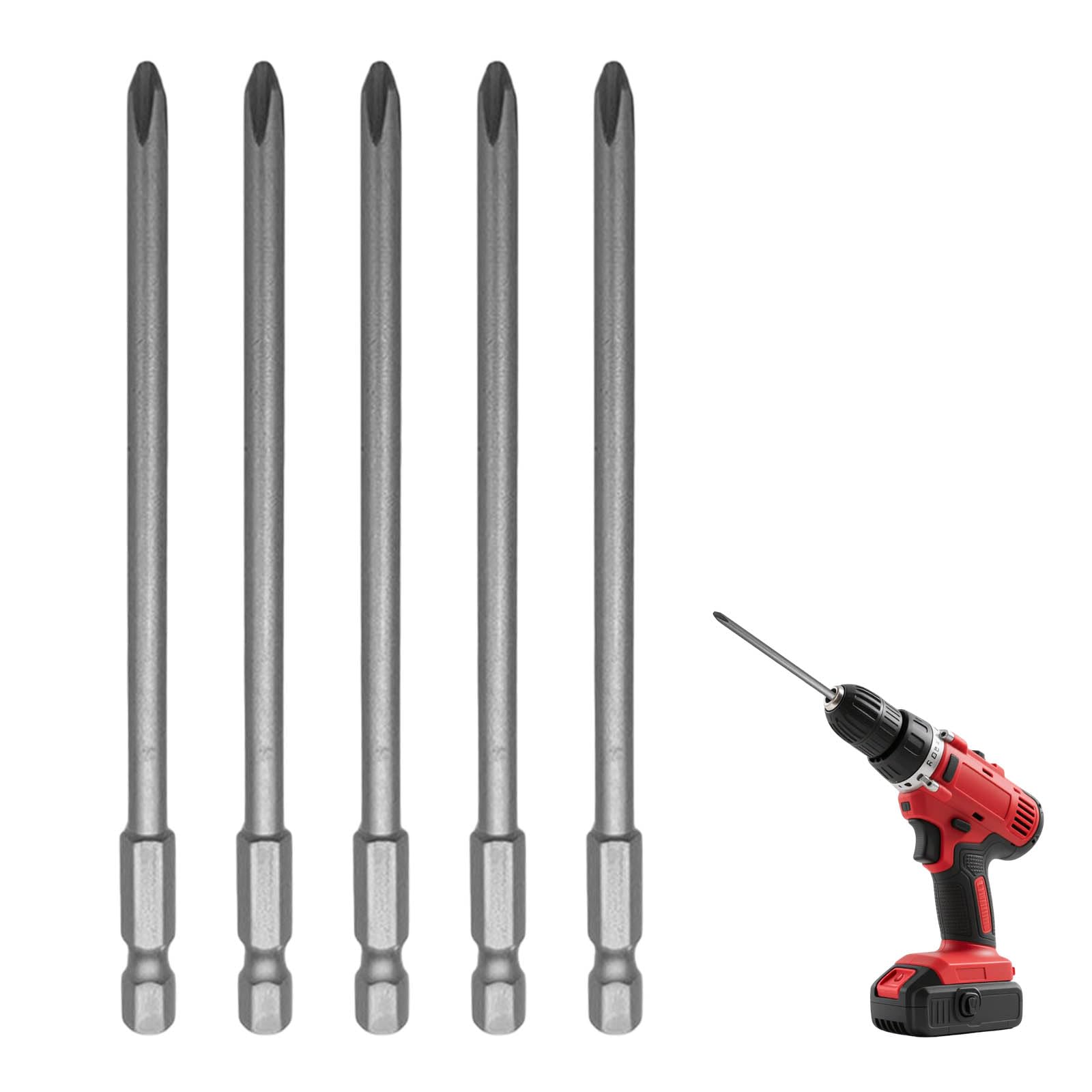 5Pcs PH2 Drywall Screwdriver Gun Bit 150mm Autofeed Collated Drywall Screwgun Replacement with Generic 1/4 inch Magnetic Screw Driver Head for Makita BFR550 6843 DFR550 and Most Screwdriver