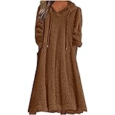 TANGNADE Women Fuzzy Fleece Hooded Nightgowns Plus Size Casual Long Sleeve Sherpa House Dress Winter Flannel Night Gown