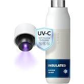 LARQ PureVis Smart Self-Cleaning UV Insulated Stainless Steel Water Bottle | 24h cold or 12h hot, leak-proof, no sweat, BPA free. Reusable metal water bottle for travel, gym, running. 25 oz, G. White