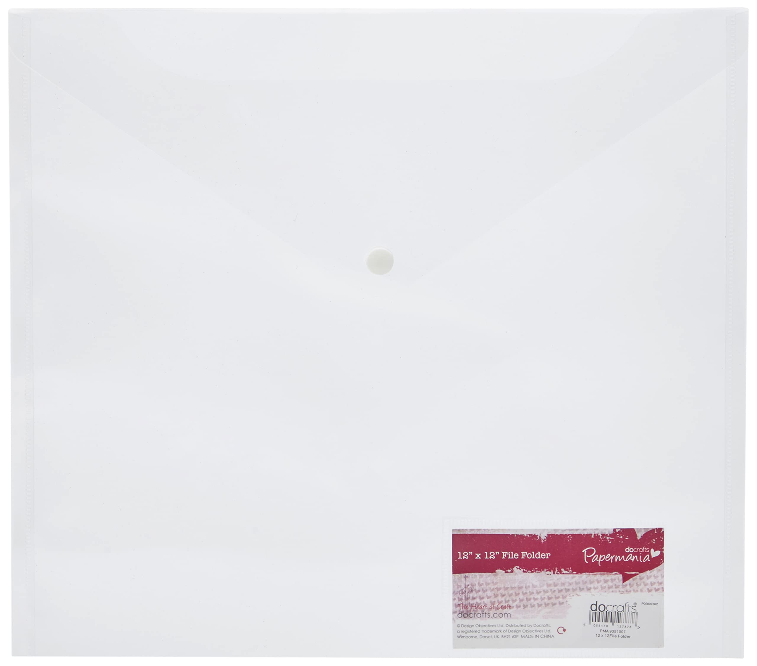 Papermania 12 x 12 File Folder, Clear, Transparent, Storage Wallet, Snap Button Closure