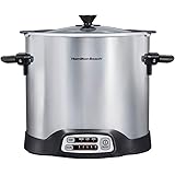 Hamilton Beach Sear & Cook Stock Pot Slow Cooker with Stovetop Safe Crock, Large 10 Quart Capacity, Programmable, Silver (331